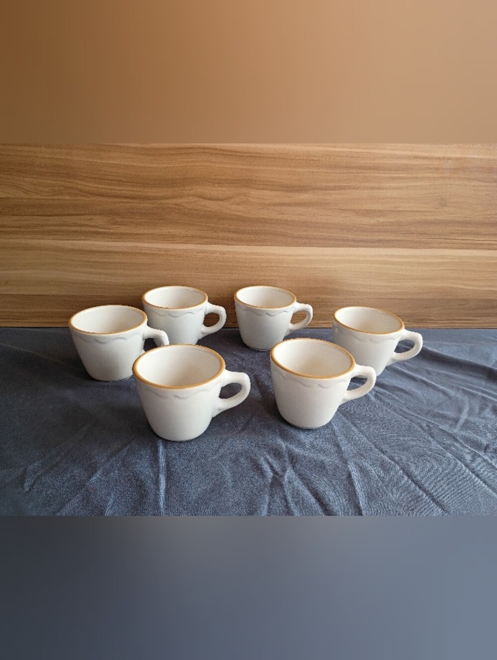 Cream Ceramic Coffee Cups with Gold Rim - Set of 6